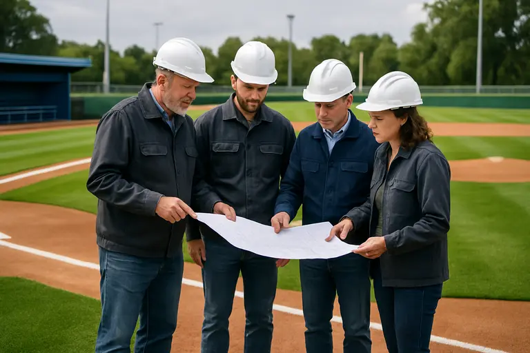 Grounds crew prepares a youth baseball field before teams arrive