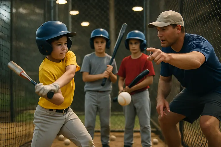 High school baseball players warming up on a practice field