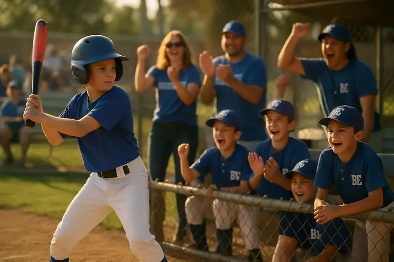 Youth baseball players watch a college practice from behind a fence